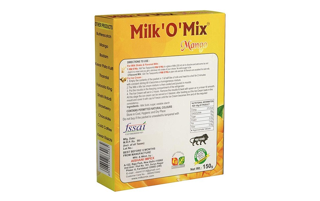 Milkomix Mango Instant Milk Flavour Drink Milk with energy   Pack  150 grams
